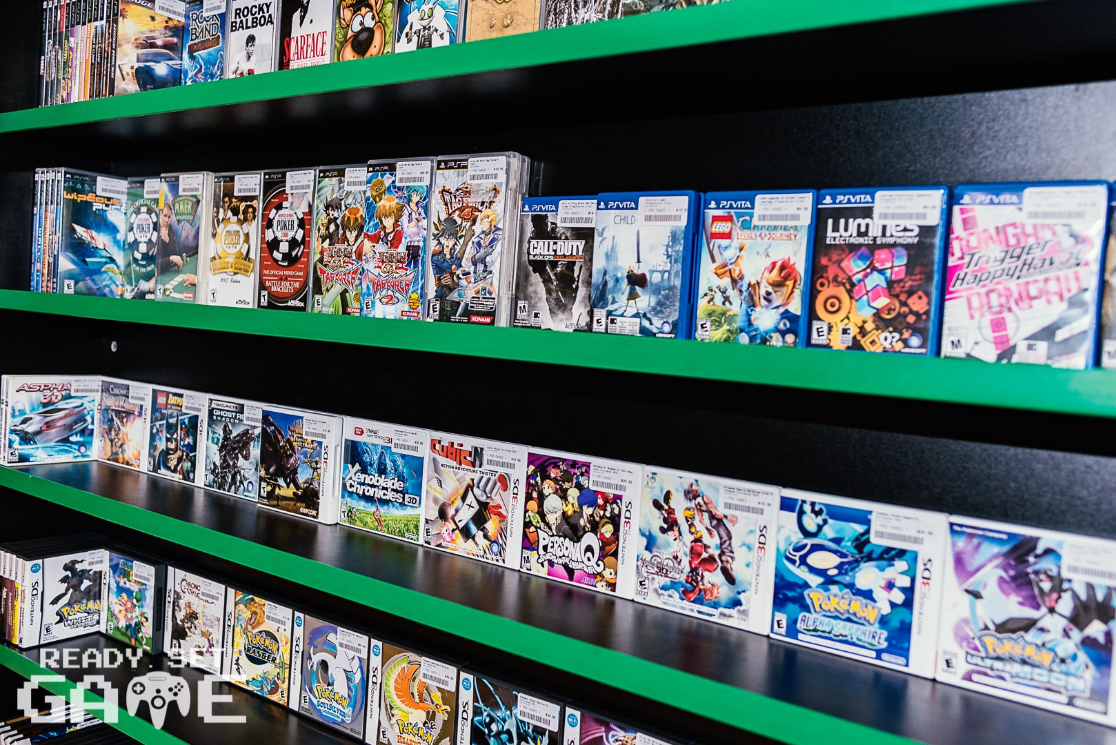 Ready set game videogame shelves.